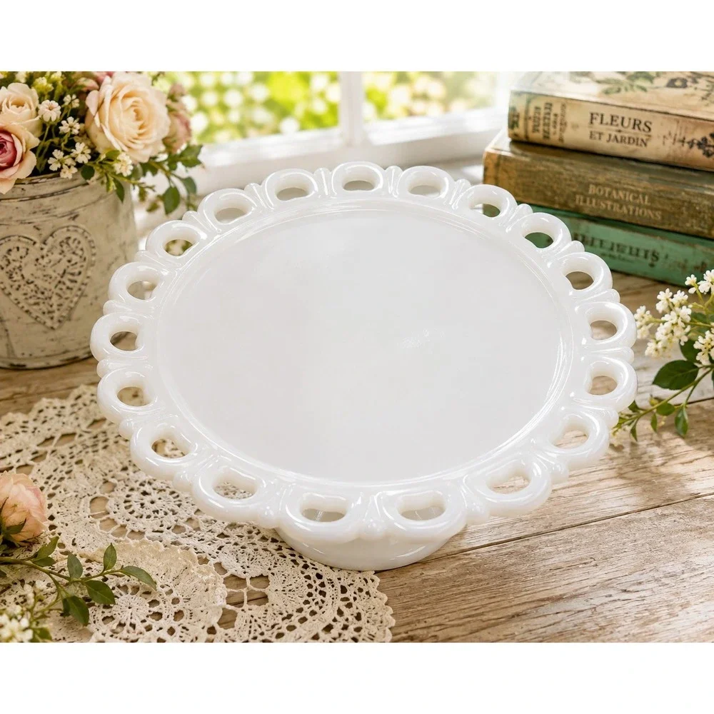 Vintage Anchor Hocking White Milk Glass Old Colony Open Lace Centerpiece Bowl